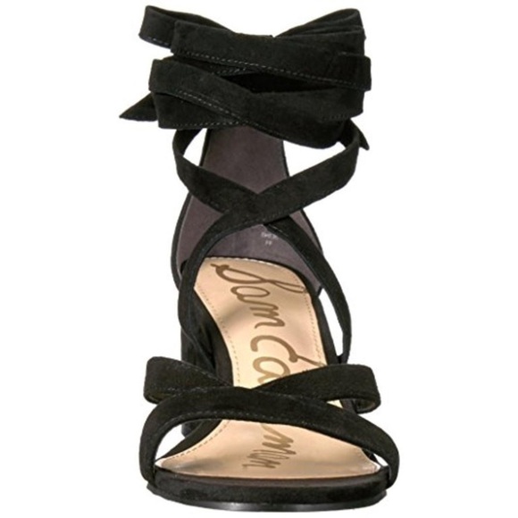 Sam Edelman black suede block heel wrap ankle heels size 7.5 - Picture 2 of 6